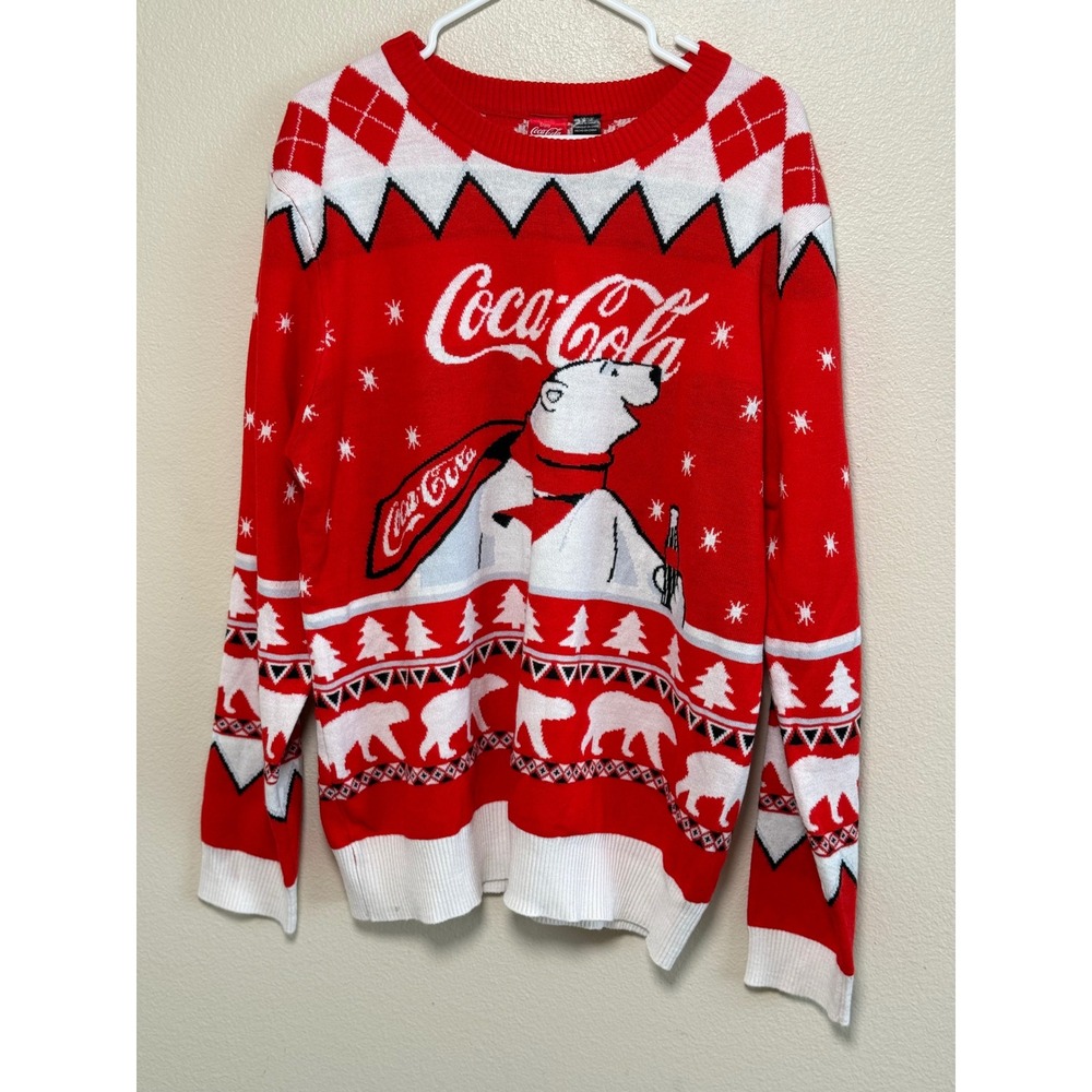 Coca-Cola Mens Polar Bear Ugly Christmas Sweater Red White XXL Holiday Knit